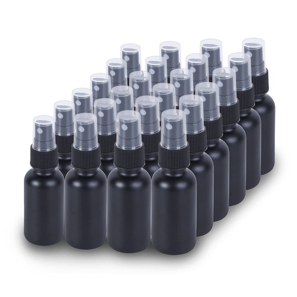 YONKAN 2oz Glass Spray Bottle, Fine Mist Boston Glass Bottles with Black Fine Mist Sprayer Small Clear Bottles for Essential Oils, Bath, Beauty, Hair & Cleaning, Black, Pack of 24