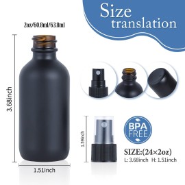 YONKAN 2oz Glass Spray Bottle, Fine Mist Boston Glass Bottles with Black Fine Mist Sprayer Small Clear Bottles for Essential Oils, Bath, Beauty, Hair & Cleaning, Black, Pack of 24