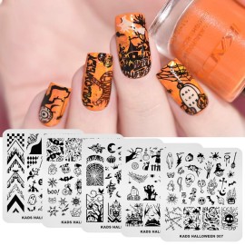KADS 5pcs Nail Stamp Plates Set Halloween Nails Art Stamping Plate Thrill Pattern Bat Spider Skeleton Pumpkin Lantern Witch