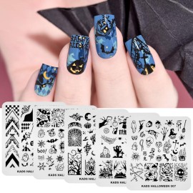 KADS 5pcs Nail Stamp Plates Set Halloween Nails Art Stamping Plate Thrill Pattern Bat Spider Skeleton Pumpkin Lantern Witch