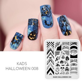 KADS 5pcs Nail Stamp Plates Set Halloween Nails Art Stamping Plate Thrill Pattern Bat Spider Skeleton Pumpkin Lantern Witch