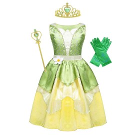 WonderBabe Princess and The Frog Dress Fairy Costume for Girls Birthday Party Fancy Dress Up Outfit Kids Halloween Costume 3 4T
