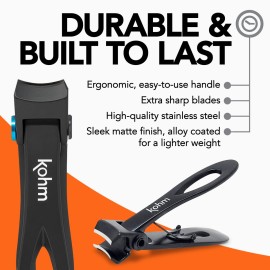 KOHM Nail Clippers for Thick Nails - Heavy Duty, Sharp Wide Mouth Professional Fingernail and Toenail Clippers for Men, Women & Seniors, Black KOHM Nail Clippers for Thick Nails - Heavy Duty, Sharp Wide Mouth Professional Fingernail and Toenail Clippers for Men, Women & Seniors, Black