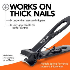 KOHM Nail Clippers for Thick Nails - Heavy Duty, Sharp Wide Mouth Professional Fingernail and Toenail Clippers for Men, Women & Seniors, Black KOHM Nail Clippers for Thick Nails - Heavy Duty, Sharp Wide Mouth Professional Fingernail and Toenail Clippers for Men, Women & Seniors, Black