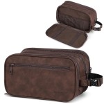 PAVILIA Toiletry Bag for Men, Travel Toiletries Bag | Water-resistant Dopp Kit, PU Leather Shaving Pouch Organizer for Accessories, Cosmetic, Hygiene, Grooming Essentials (Dark Brown)