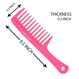 Extra Large Detangler Comb | Wide Tooth Shower Comb with Handle | Big Paddle Comb for Men and Women | Ideal for Everyday Use | For All Hair Types | By Bardeau Essentials (Pink)