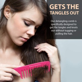 Extra Large Detangler Comb | Wide Tooth Shower Comb with Handle | Big Paddle Comb for Men and Women | Ideal for Everyday Use | For All Hair Types | By Bardeau Essentials (Pink)
