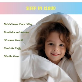 Baby Crib Comforter/Duvet/Blanket All Season 100% Natural White Goose Down Filled,Noiseless 500 Thread Count 100% Cotton Fabric 750+Fill Power (White, 45x60in)