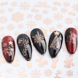 Christmas 3D Nail Art Stickers Laser Xmas Nail Decals Snowflake Elk Leaf Snowman Santa Tree Candy Winter Self Adhesive Nail Stickers New Year Charms Nail Supplies DIY Decorations 9 Sheets Rosegold