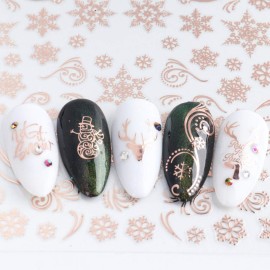 Christmas 3D Nail Art Stickers Laser Xmas Nail Decals Snowflake Elk Leaf Snowman Santa Tree Candy Winter Self Adhesive Nail Stickers New Year Charms Nail Supplies DIY Decorations 9 Sheets Rosegold