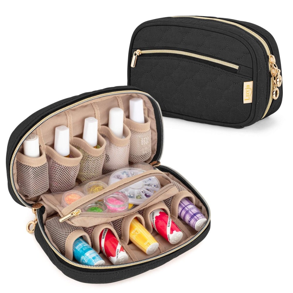 LUXJA Nail Polish Case - Holds 10 Bottles (15ml - 0.5 fl.oz), Nail Polish Organizer with Zipper Pockets (Bag Only), Black