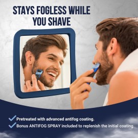 MIRRORVANA Fogless Shower Mirror for Shaving with Upgraded Suction, Anti Fog Shatterproof Surface and 360 Swivel, 6.3 x 6.3 (Blue)