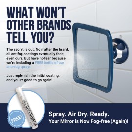 MIRRORVANA Fogless Shower Mirror for Shaving with Upgraded Suction, Anti Fog Shatterproof Surface and 360 Swivel, 6.3 x 6.3 (Blue)