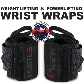 Hustle Athletics Wrist Wraps for Weightlifting - USPA Approved, Best Gym Wrist Straps for Weightlifting Wrist Support for Powerlifting, Bodybuilding & Strength Training - Thumb Loop for Men & Women