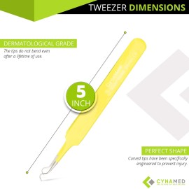 Blackhead Tweezer - Professional Curved Steel Tip Surgical Comedone & Splinter Extractor. Ideal Blemish & Acne Remover Tool Means Flawless Facial Skin (Yellow)