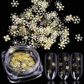 Snowflakes Glitter Decals Christmas Gold Stickers Winter Sequins Paillette 3D Sparkly Flakes Holographic Nail Supplies Decorations Accessories Manicure 1 Box