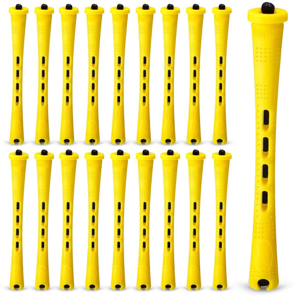 WILLBOND 80 Pieces Hair Perm Rods Set Cold Wave Rods Hair Rollers Plastic Perming Curlers for Hairdressing Styling(0.28 Inch,Yellow)