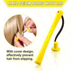 WILLBOND 80 Pieces Hair Perm Rods Set Cold Wave Rods Hair Rollers Plastic Perming Curlers for Hairdressing Styling(0.28 Inch,Yellow)