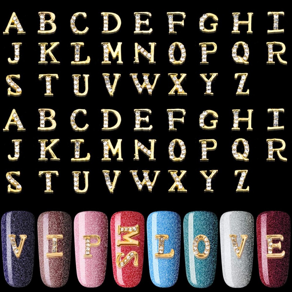 PAGOW Rhinetone Letters Nail Studs, 3D Capital Alphabet Metal Art Beauty Design Charm Trim DIY Manicure Jewelry Making Crafts Decoration for Women Girls Xmas52Pcs Gold PAGOW Rhinetone Letters Nail Studs, 3D Capital Alphabet Metal Art Beauty Design Charm Trim DIY Manicure Jewelry Making Crafts Decoration for Women Girls Xmas52Pcs Gold