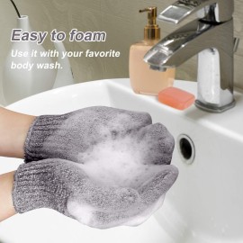 MIG4U Shower Exfoliating Scrub Gloves Medium to Heavy Bathing Gloves Body Wash Dead Skin Removal Deep Cleansing Sponge Loofah for Women and Men 1 Pair Gray