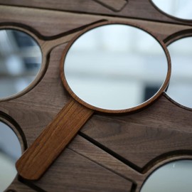 TOF&HAMY Handheld Mirror with Handle, Hand Held HD Mirror Wooden Frame, Salon Hairdresser Plain Mirror Retro Style, Cosmetic Salon Makeup Hand Mirror for Professional Barbers,A