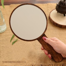 TOF&HAMY Handheld Mirror with Handle, Hand Held HD Mirror Wooden Frame, Salon Hairdresser Plain Mirror Retro Style, Cosmetic Salon Makeup Hand Mirror for Professional Barbers,A