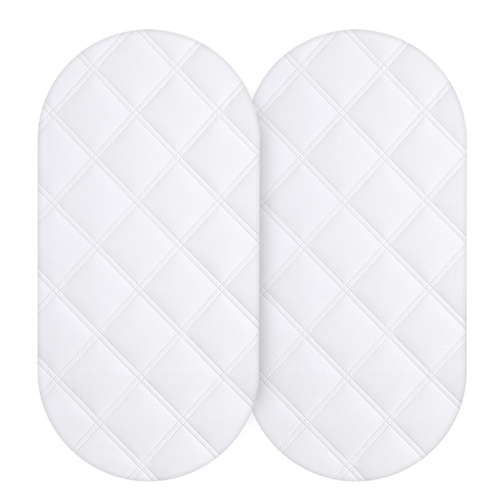 Yoofoss Waterproof Bassinet Mattress Pad Cover 2 Pack Fit for Hourglass/Oval Bassinet Mattress, Baby Bassinet Mattress Protector for Boys and Girls 32X16in White