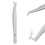 Pretty memory Volume Lash Tweezers, Stainless Steel Eyelash Extension Tweezers, Professional Precision Mega Curved Angled Tweezer, Silver