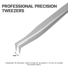 Pretty memory Volume Lash Tweezers, Stainless Steel Eyelash Extension Tweezers, Professional Precision Mega Curved Angled Tweezer, Silver