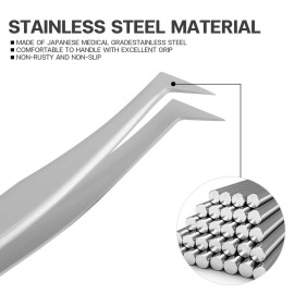 Pretty memory Volume Lash Tweezers, Stainless Steel Eyelash Extension Tweezers, Professional Precision Mega Curved Angled Tweezer, Silver