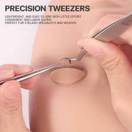 Pretty memory Volume Lash Tweezers, Stainless Steel Eyelash Extension Tweezers, Professional Precision Mega Curved Angled Tweezer, Silver