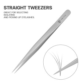 Pretty memory Pointed Tweezers for Eyelash Extensions, Stainless Steel Precision Straight Tip Lash tweezers for Isolation and Individual Lashes, Silver Pretty memory Pointed Tweezers for Eyelash Extensions, Stainless Steel Precision Straight Tip Lash tweezers for Isolation and Individual Lashes, Silver
