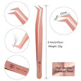 Pretty memory Volume Lash Tweezers,Stainless Steel Eyelash Extension Tweezers, Professional Precision Mega Curved Angled Tweezer, Rose Gold Pretty memory Volume Lash Tweezers,Stainless Steel Eyelash Extension Tweezers, Professional Precision Mega Curved Angled Tweezer, Rose Gold