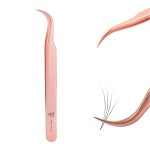 Pretty memory Pointed Tweezers, Straight Lash Tweezers for Eyelash Extensions, Precision Stainless Steel Fine Tip Eyelash Extension Tweezers with White Tweezer Bag, Rose Gold