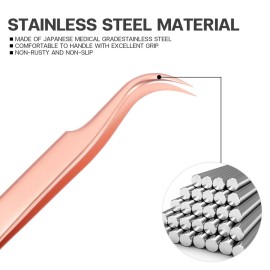 Pretty memory Pointed Tweezers, Straight Lash Tweezers for Eyelash Extensions, Precision Stainless Steel Fine Tip Eyelash Extension Tweezers with White Tweezer Bag, Rose Gold Pretty memory Pointed Tweezers, Straight Lash Tweezers for Eyelash Extensions, Precision Stainless Steel Fine Tip Eyelash Extension Tweezers with White Tweezer Bag, Rose Gold