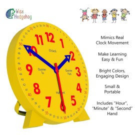 WISE HEDGEHOG Kids Telling Time Practice Learning Clock, 4 Inch Size Teaching Handheld Analog Clock, Geared Movement Makes Fingers Move Like Real Clocks, for School Classrooms and Homeschool Supplies