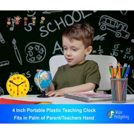 WISE HEDGEHOG Kids Telling Time Practice Learning Clock, 4 Inch Size Teaching Handheld Analog Clock, Geared Movement Makes Fingers Move Like Real Clocks, for School Classrooms and Homeschool Supplies