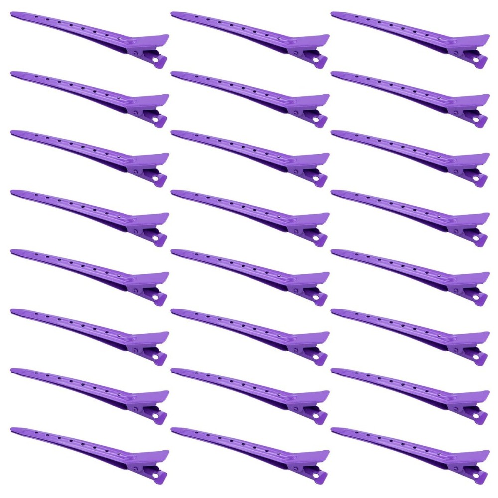 24 Packs Duck Bill Clips, Bantoye 3.35 Inches Rustproof Metal Alligator Curl Clips with Holes for Hair Styling, Hair Coloring, Purple