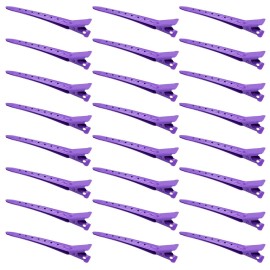 24 Packs Duck Bill Clips, Bantoye 3.35 Inches Rustproof Metal Alligator Curl Clips with Holes for Hair Styling, Hair Coloring, Purple