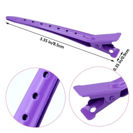 24 Packs Duck Bill Clips, Bantoye 3.35 Inches Rustproof Metal Alligator Curl Clips with Holes for Hair Styling, Hair Coloring, Purple