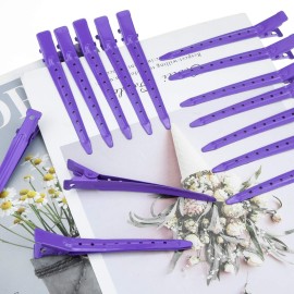 24 Packs Duck Bill Clips, Bantoye 3.35 Inches Rustproof Metal Alligator Curl Clips with Holes for Hair Styling, Hair Coloring, Purple