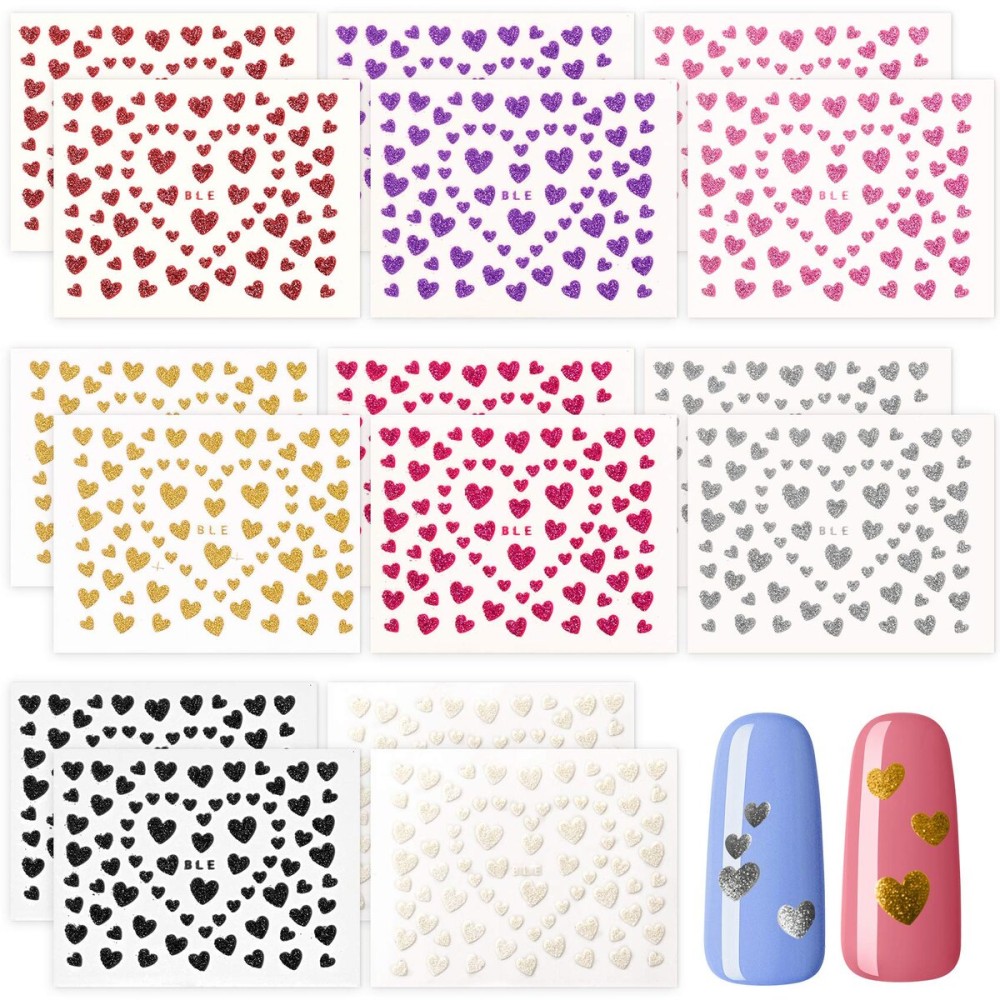 PAGOW 16 Sheets Heart Nail Stickers, 8 Colors Glitter Love Nail Decals Design, Self-Adhesive Nail Art Supplies for Valentine\'s Day, Manicure, Phone Cases, Card Making, DIY Decoration PAGOW 16 Sheets Heart Nail Stickers, 8 Colors Glitter Love Nail Decals Design, Self-Adhesive Nail Art Supplies for Valentine\'s Day, Manicure, Phone Cases, Card Making, DIY Decoration