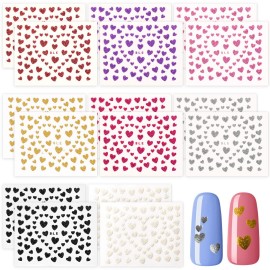 PAGOW 16 Sheets Heart Nail Stickers, 8 Colors Glitter Love Nail Decals Design, Self-Adhesive Nail Art Supplies for Valentine\'s Day, Manicure, Phone Cases, Card Making, DIY Decoration