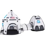 JOYIN White Rocket Ship Pop up Play Tent with Tunnel and Playhouse Kids Indoor Outdoor Spaceship Tent Set