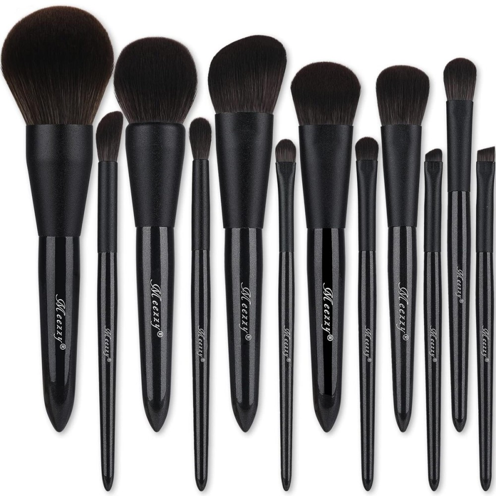 EVRCHGIEA Makeup Brush Sets, 12 PCS Wood Handle Soft Synthetic Fiber Hair Makeup Set,Premium Synthetic Foundation Blending Blush Concealer Eye Shadow Makeup Brush Set (black 12pcs)