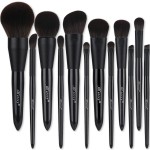 EVRCHGIEA Makeup Brush Sets, 12 PCS Wood Handle Soft Synthetic Fiber Hair Makeup Set,Premium Synthetic Foundation Blending Blush Concealer Eye Shadow Makeup Brush Set (black 12pcs)