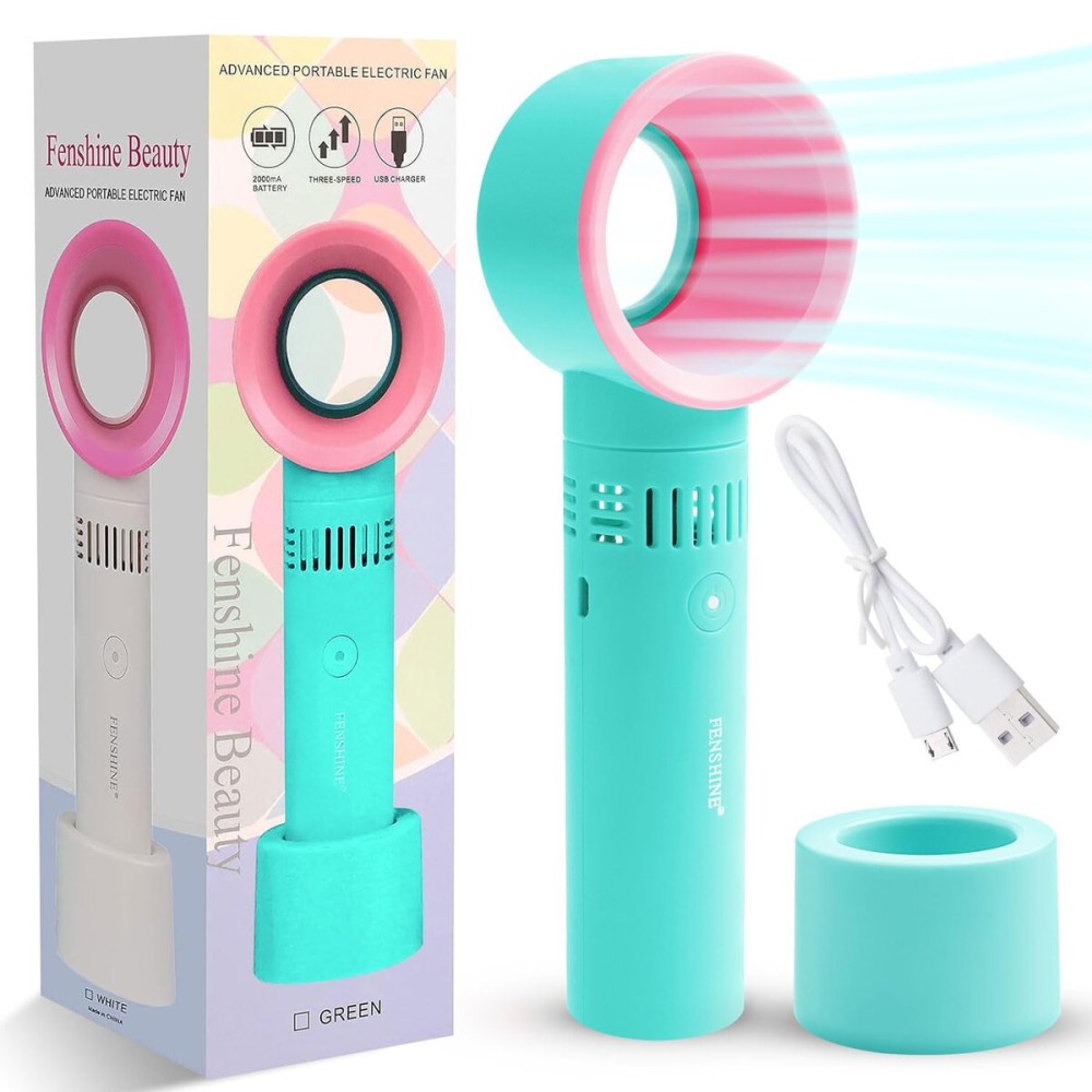 fenshine Portable USB Rechargeable Mini Fan Eyelash Fan Dryer Bladeless Handheld for Eyelash Extension, Air Conditioning Blower for Essential Eyelash Extension Supplies (Blue 02)