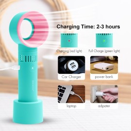 fenshine Portable USB Rechargeable Mini Fan Eyelash Fan Dryer Bladeless Handheld for Eyelash Extension, Air Conditioning Blower for Essential Eyelash Extension Supplies (Blue 02)