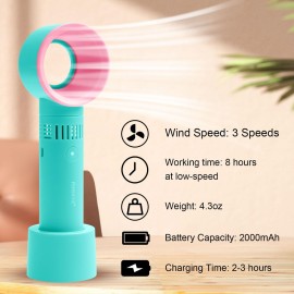 fenshine Portable USB Rechargeable Mini Fan Eyelash Fan Dryer Bladeless Handheld for Eyelash Extension, Air Conditioning Blower for Essential Eyelash Extension Supplies (Blue 02)