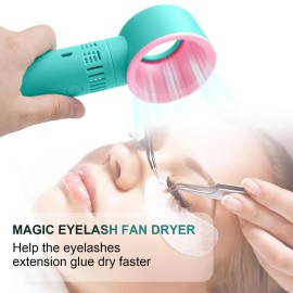 fenshine Portable USB Rechargeable Mini Fan Eyelash Fan Dryer Bladeless Handheld for Eyelash Extension, Air Conditioning Blower for Essential Eyelash Extension Supplies (Blue 02)